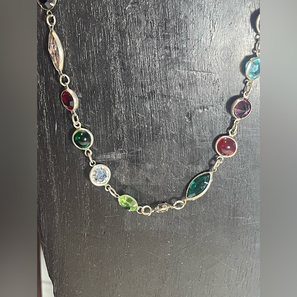 Multicolour Crystal Semi Precious Stone Glass Vintage Silver Unmarked Necklace - Picture 6 of 12